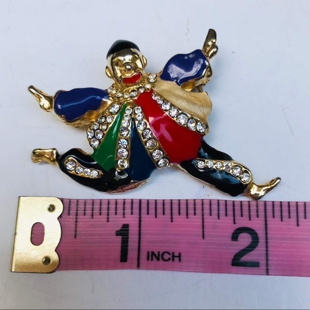 VINTAGE Clown Brooch Red/ Multi Enamel & CZ’s - Picture 3 of 16